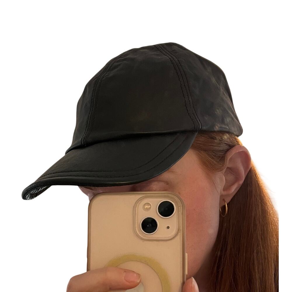 Henshel Hatquarters Leather Baseball Hat Cap OSFM Black